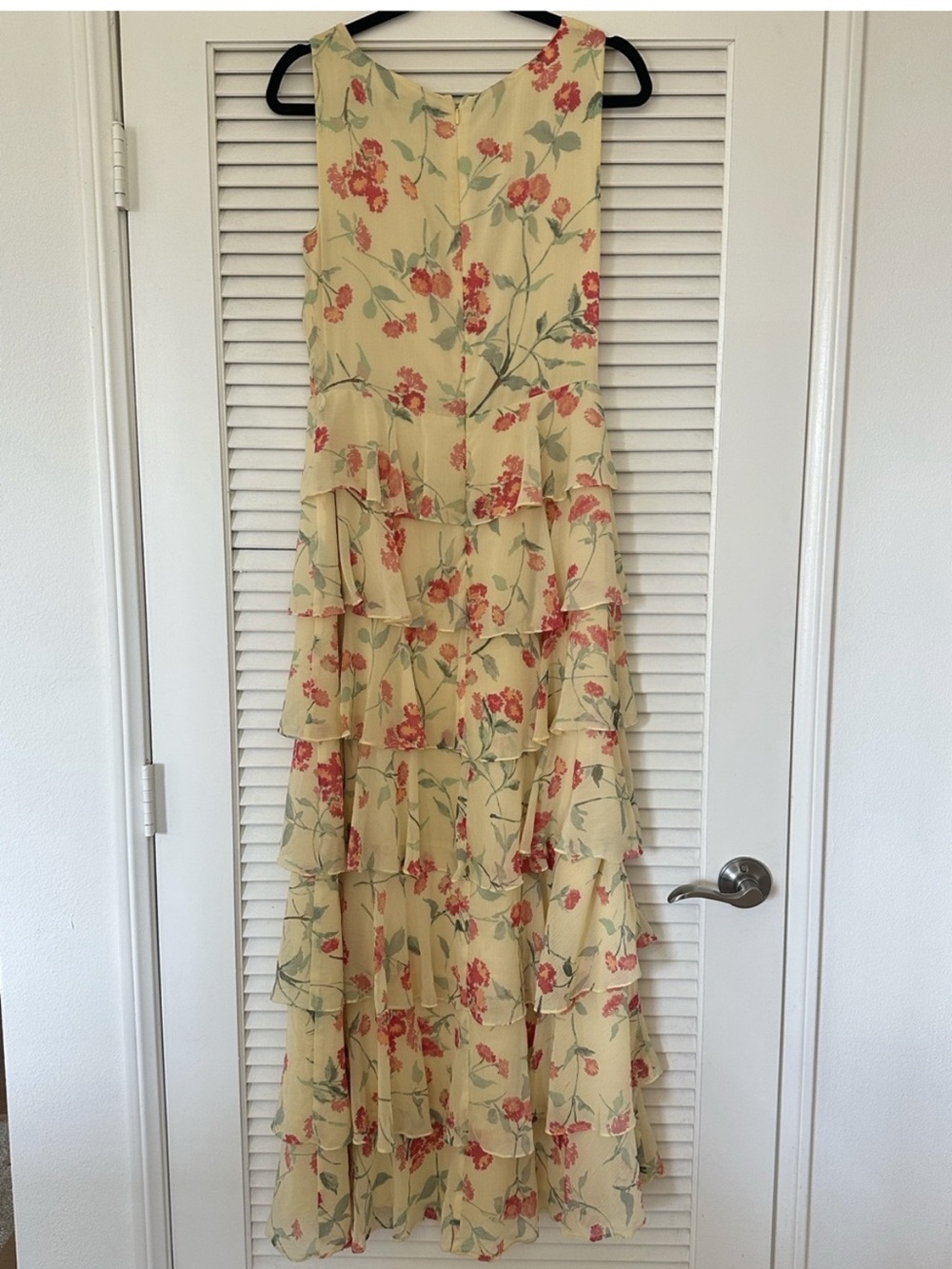 Polo by Ralph Lauren Yellow Floral Tiered Maxi Dress with Red Flowers